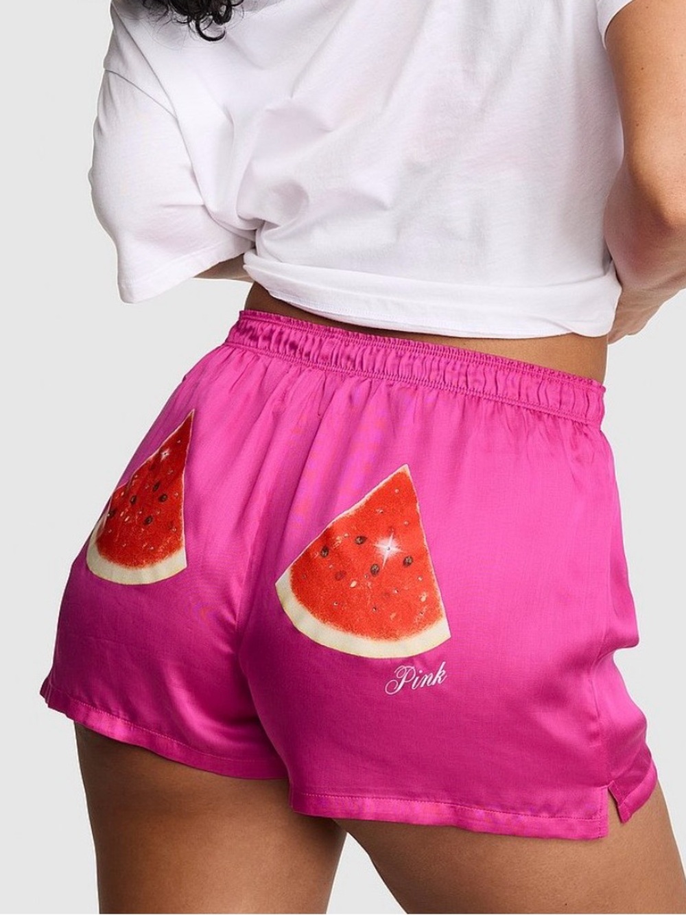 🍉VICTORIA’S SECRET PINK Silky Boxy Pajama Shorts Lyocell Pink Fire Watermelon L